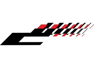 Vector stripe of red and black geometric shapes on a white background. Design element with dynamic effect. Pattern for cars, sportswear, toy. Vector background in neo-constructive style