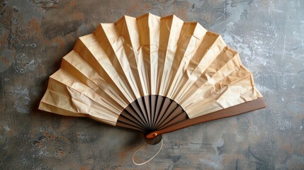 Vintage paper fan with light beige and brown tones