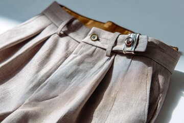 Close Up of Elegant Pleated Trousers with Adjustable Waist Detail