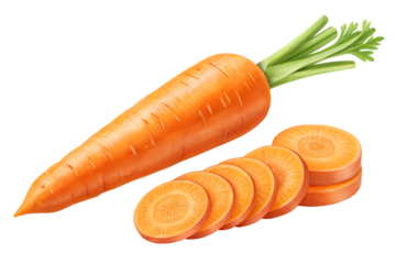  fresh carrot and sliced isolated on background white