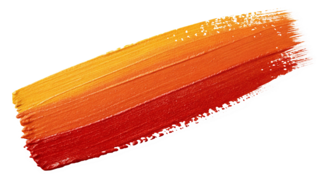 yellow to red vibrant gradient stroke red and yellow paint brush isolated on white background.