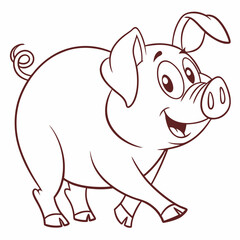 Simple Cartoon Pig Outline Vector