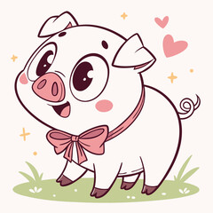 Kawaii Style Cartoon Pig Vector Design