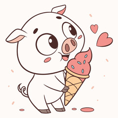Cartoon Pig Eating Ice Cream Vector