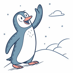Cartoon Penguin Waving Hand Vector