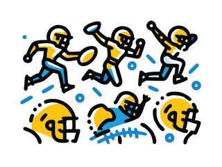 Seamless American Football and Rugby Doodle Pattern – Hand-Drawn Sports Illustrations, Goal Line Designs, and Rugby Game Sketches