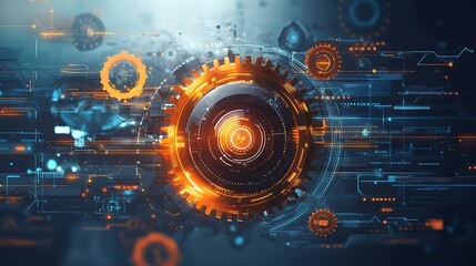 Obraz premium Futuristic Digital Interface with Glowing Elements, Futuristic digital interface with glowing orange and blue circular elements