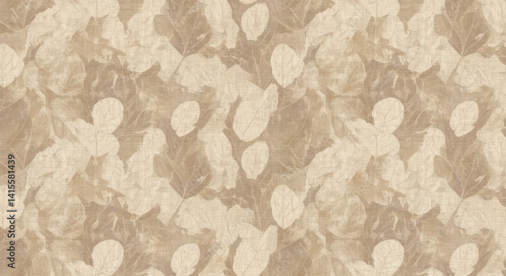 Poster seamless texture of beige leaves for textile design and backgrounds