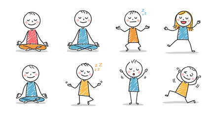 Stickman Meditation and Mindfulness Icons	Hand-drawn stickman illustrations showing meditation and breathing exercises. Great for mindfulness content and calm lifestyle visuals