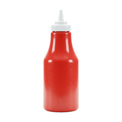 A vibrant isolated ketchup bottle with a pristine white nozzle against a dark backdrop