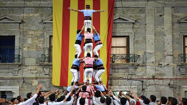Castellers in Catalonia. Human tower.