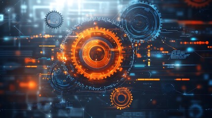 Obraz premium Futuristic Digital Interface with Glowing Elements, Futuristic digital interface with glowing orange and blue circular elements