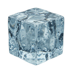 Obraz premium Icy cube A translucent block of frozen water with trapped air bubbles set against a stark black backdrop