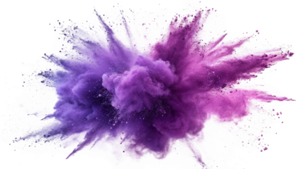 purple powder explosion abstract ink splashes isolated on white background