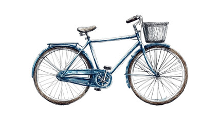 Hand-drawn vintage bicycle in blue pastel crayon isolated on transparent background (2)