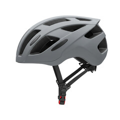 Sleek gray bike helmet with black straps on a black backdrop Safety meets style