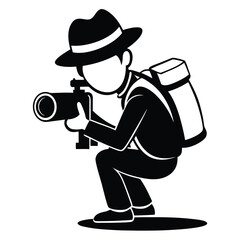 Silhouette of a Photographer with Backpack Taking a Picture