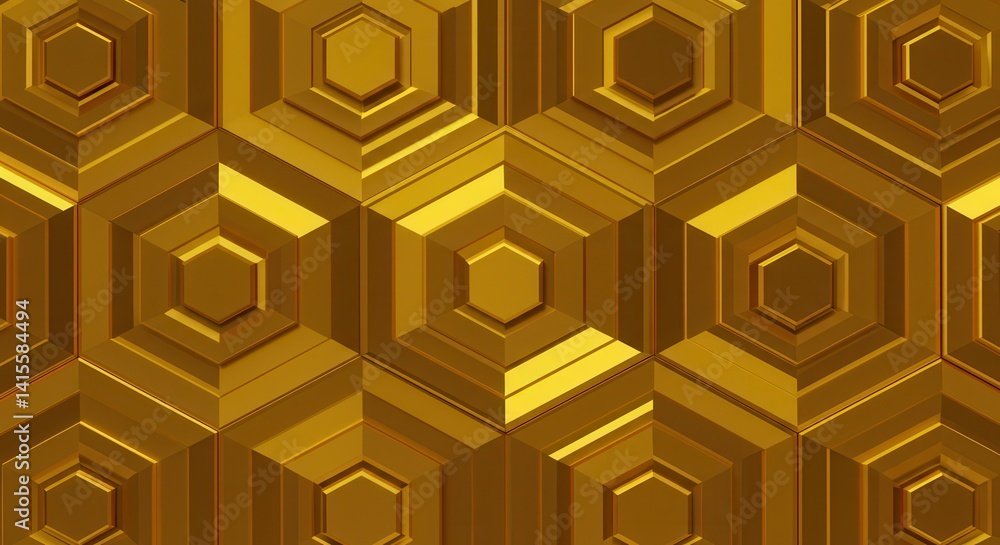 Poster golden geometric pattern with hexagons creating a luxurious design