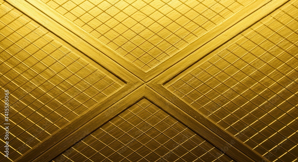 Poster Intricate golden crisscross pattern background featuring detailed grid design