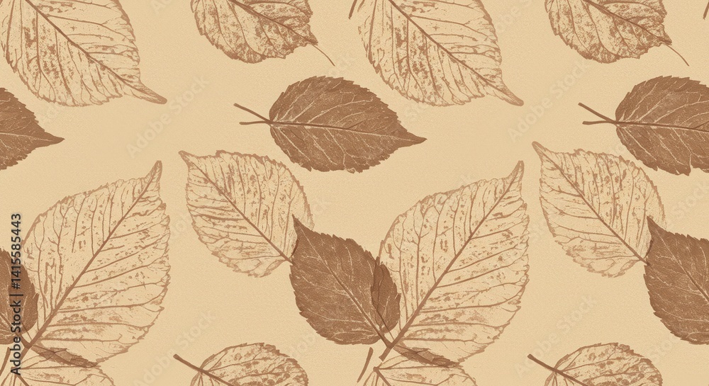 Poster sepia toned leaf pattern background image displaying autumnal textures