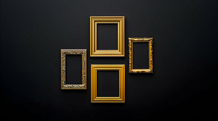 Gold Picture Frames On Black Background