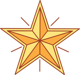 Golden Five Point Star Illustration With Brown Outline And Sparkles Effect