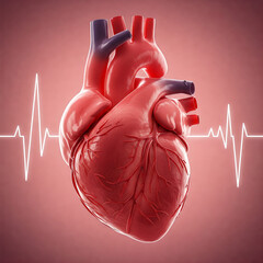 Red anatomical heart displaying a normal pulse rate, promoting cardiovascular health awareness.