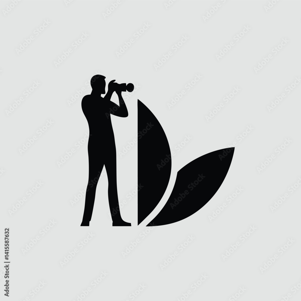 Poster silhouette of a man using binoculars with abstract nature design