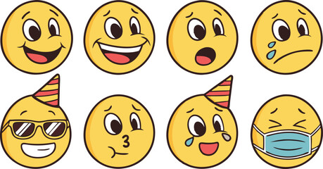 Emoji Face Design Set with Emotions for Chat and Social Media | Colorful Emoji Icons Featuring a Wide Range of Human Emotions | Realistic Emoji Face Pack with Sad Happy Funny and Crying Icons
