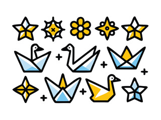 Seamless Origami Doodle Pattern – Hand-Drawn Paper Folding Art, Origami Creations, and Japanese Paper Craft Designs