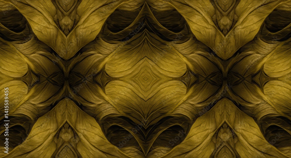 Poster Abstract textured golden leaf pattern design with symmetrical style