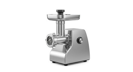 A sleek, stainless steel meat grinder ready to transform ingredients into culinary delights with a clean, modern design.