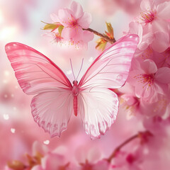 Flower butterfly with pink sakura
