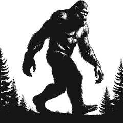 Bigfoot Silhouette Vector Illustration White Background