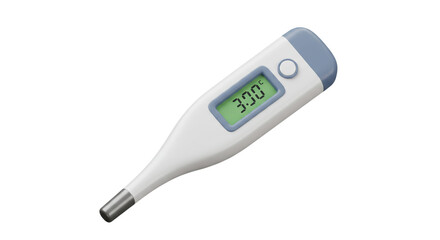 A sleek digital thermometer ready to take your temperature, showing a reading of 33.0°C against a clean white background.