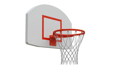 The anticipation of a perfect shot hangs in the air, a basketball hoop poised against a stark white backdrop, showcasing its clean lines and vibrant red accents.