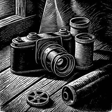 Vintage Camera and Film Canisters