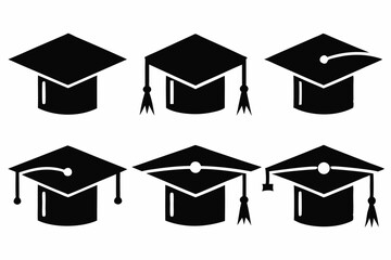 graduation hat icon set silhouette black vector