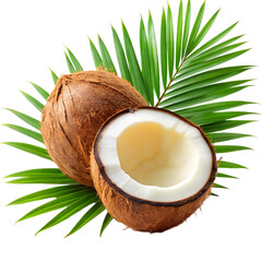 fresh-coconut-with-palm-leaf-isolated-on-whit