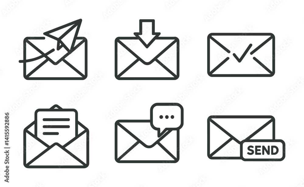Aufkleber linear mail and messaging icons set for digital communication