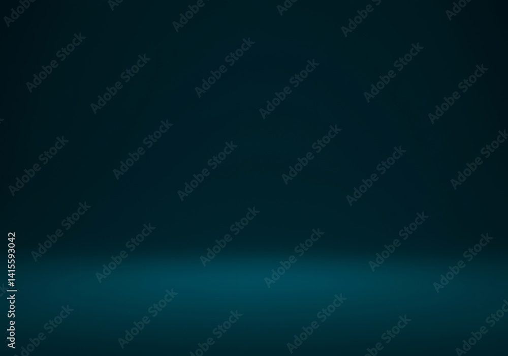 Poster moody dark teal gradient background with empty studio stage, modern abstract design concept