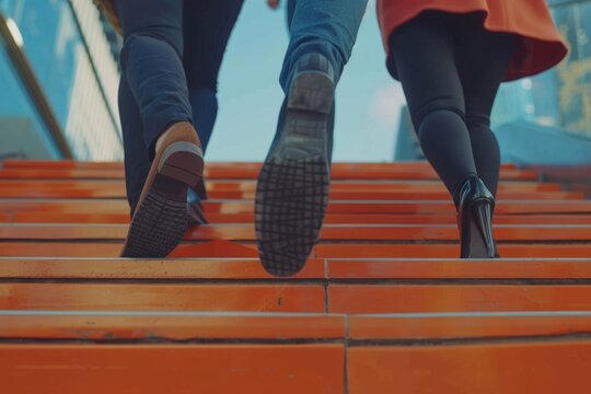 Business people climb the stairs of the city stairs