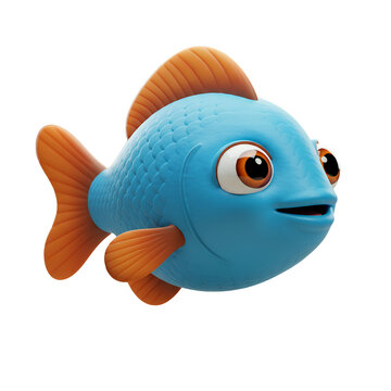 recommend clip art: Cartoon Fish Floating Blue Fish with Orange Fins and Big Eyes