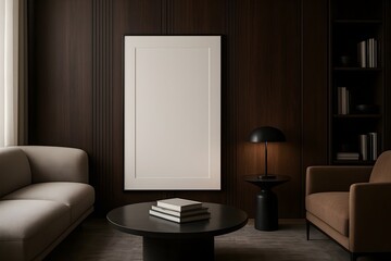 Frame mockup, ISO A paper size. Living room wall poster mockup. Interior mockup with house background. Modern interior design. 3D render