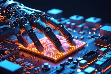 Cybernetic Human Hand Gently Touching &mdash; Futuristic Technology Concept