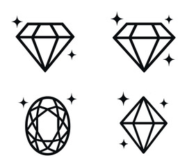 Elegant gemstone icon set: linear style diamonds and jewels collection