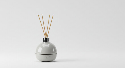 A serene grey diffuser, elegantly releasing calming scents into a tranquil space, minimalist design with sleek lines.