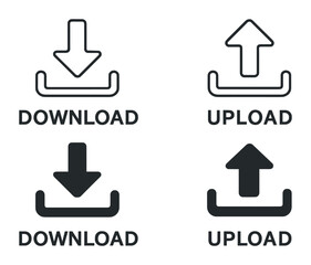 Essential download and upload icons set - linear style for digital interfaces