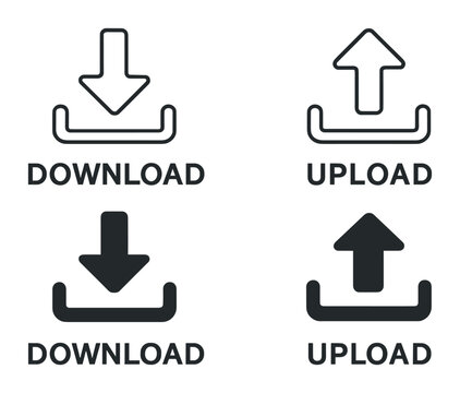 Essential download and upload icons set - linear style for digital interfaces