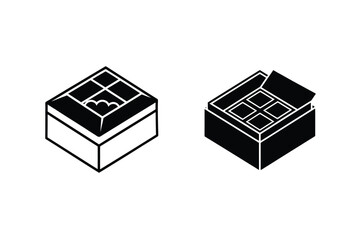 Two Isometric Black And White Chocolate Boxes Icon Vector Illustration
